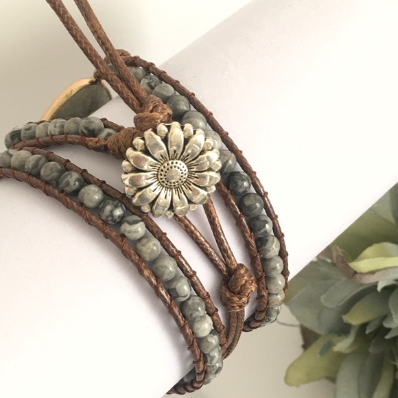 Gray Bohemian Stone Bead Wrap Bracelet NWT - Picture 2 of 5